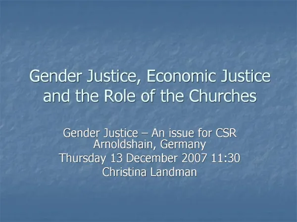 Gender Justice, Economic Justice and the Role of the Churches
