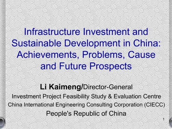 Infrastructure Investment and Sustainable Development in China: Achievements, Problems, Cause and Future Prospects
