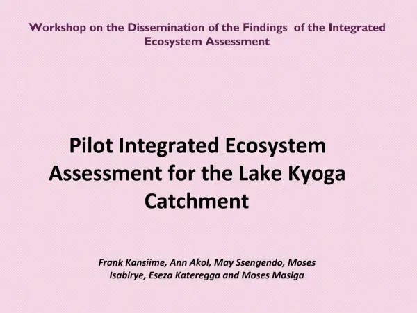 Pilot Integrated Ecosystem Assessment for the Lake Kyoga Catchment