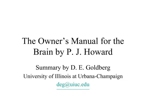 The Owner s Manual for the Brain by P. J. Howard