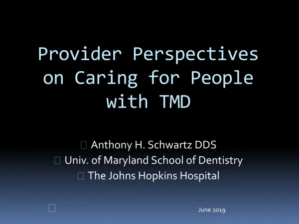 Provider Perspectives on Caring for People with TMD