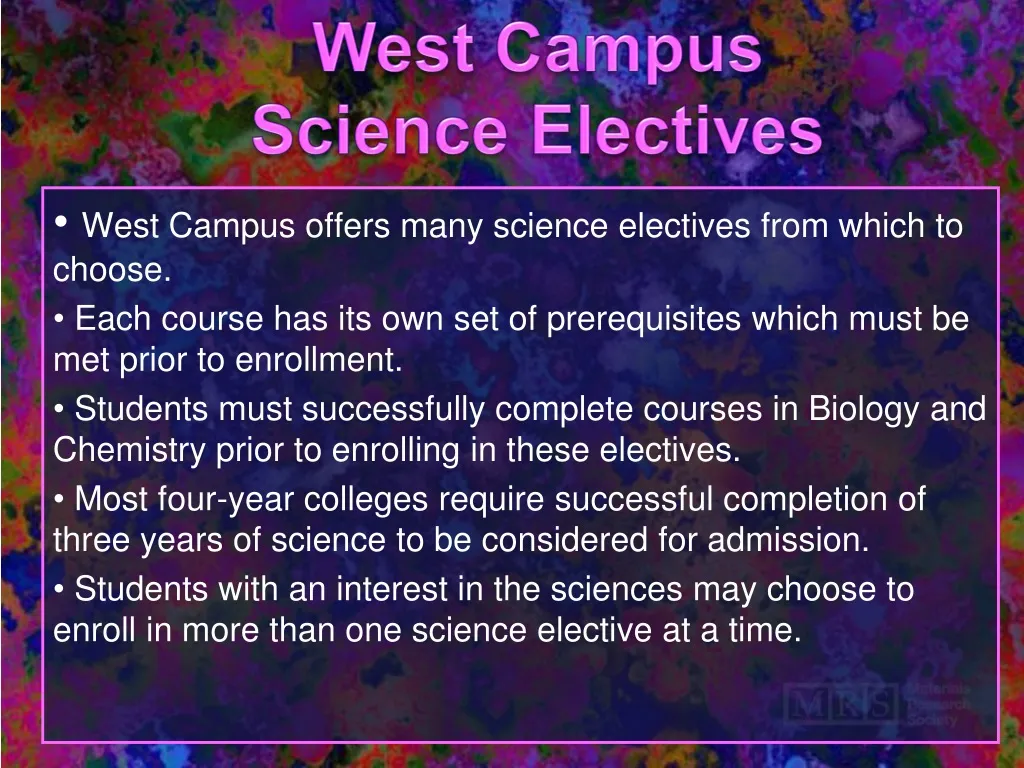 west campus science electives