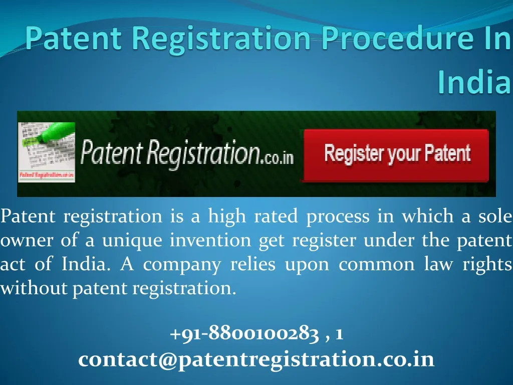patent registration procedure in india