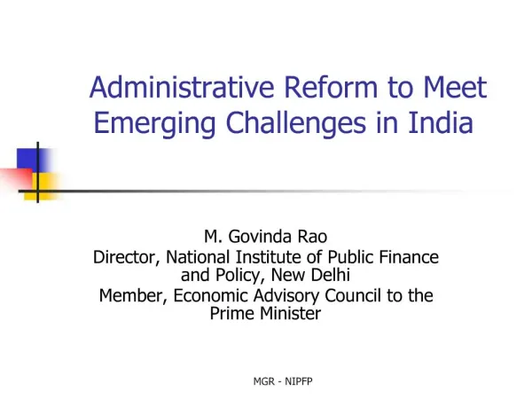 Administrative Reform to Meet Emerging Challenges in India