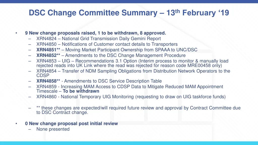 dsc change committee summary 13 th february 19
