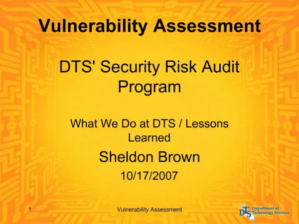 Vulnerability Assessment DTS Security Risk Audit Program