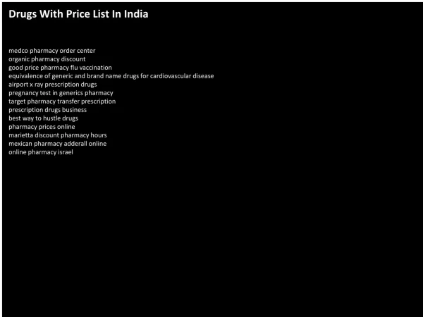 Drugs With Price List In India