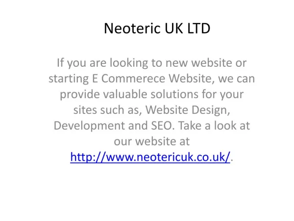 Ecommerce Solutions and Software, SEO consultants - Neoteric UK LTD