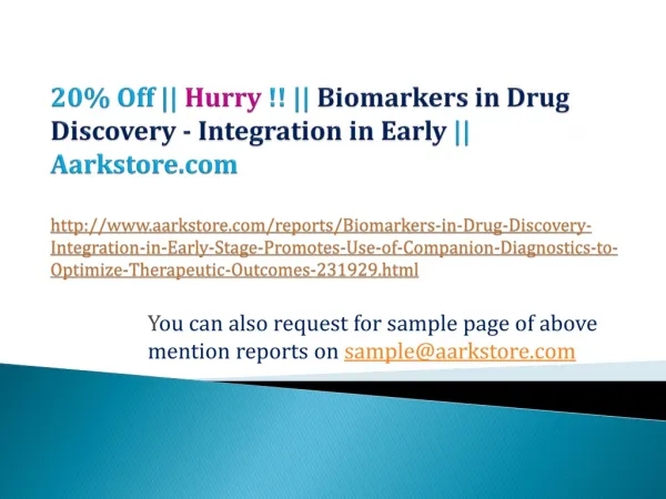 Biomarkers in Drug Discovery - Integration in Early Stage