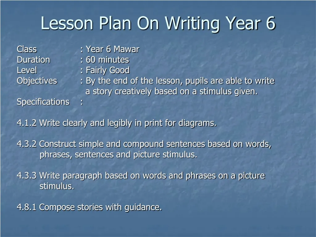 lesson plan on writing year 6