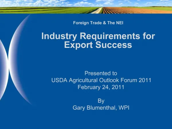 Foreign Trade The NEI Industry Requirements for Export Success