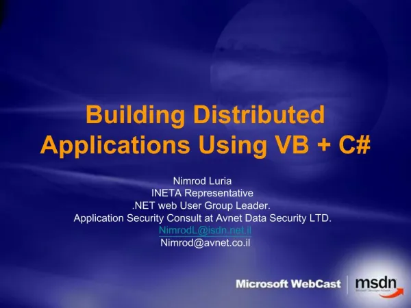 Building Distributed Applications Using VB C