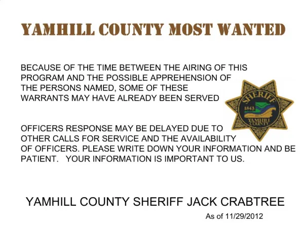 YAMHILL COUNTY MOST WANTED