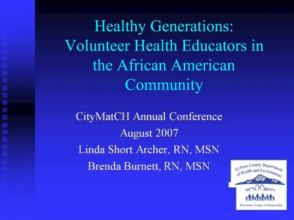 Healthy Generations: Volunteer Health Educators in the African American Community