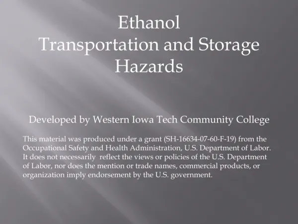 Ethanol Transportation and Storage Hazards