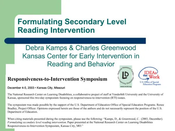 Formulating Secondary Level Reading Intervention