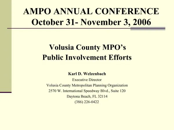 AMPO ANNUAL CONFERENCE October 31- November 3, 2006