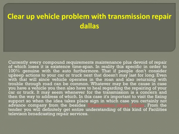 Transmission repair Dallas
