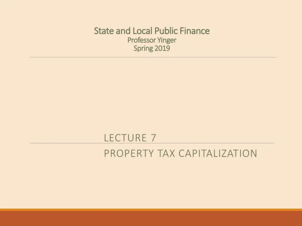 State and Local Public Finance Professor Yinger Spring 2019