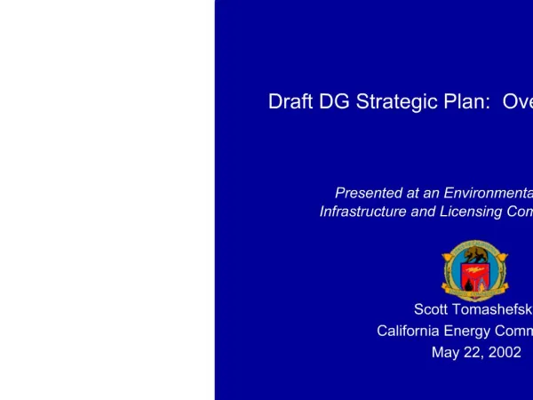 Draft DG Strategic Plan: Overview and Status