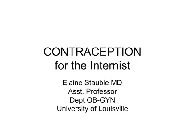 CONTRACEPTION for the Internist