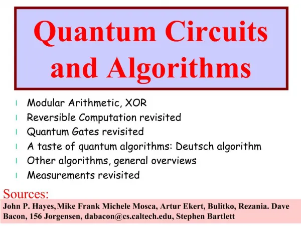 Quantum Circuits and Algorithms