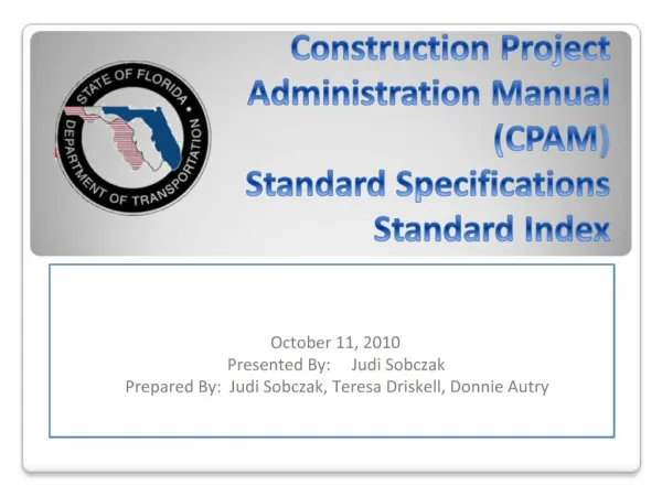 Construction Project Administration Manual CPAM Standard Specifications Standard Index