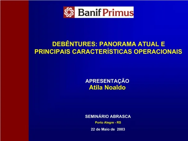 DEB NTURES: PANORAMA ATUAL E PRINCIPAIS CARACTER STICAS OPERACIONAIS