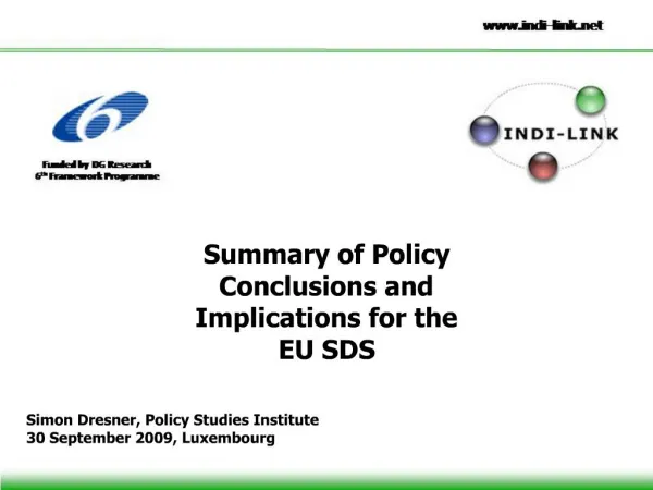 Summary of Policy Conclusions and Implications for the EU SDS