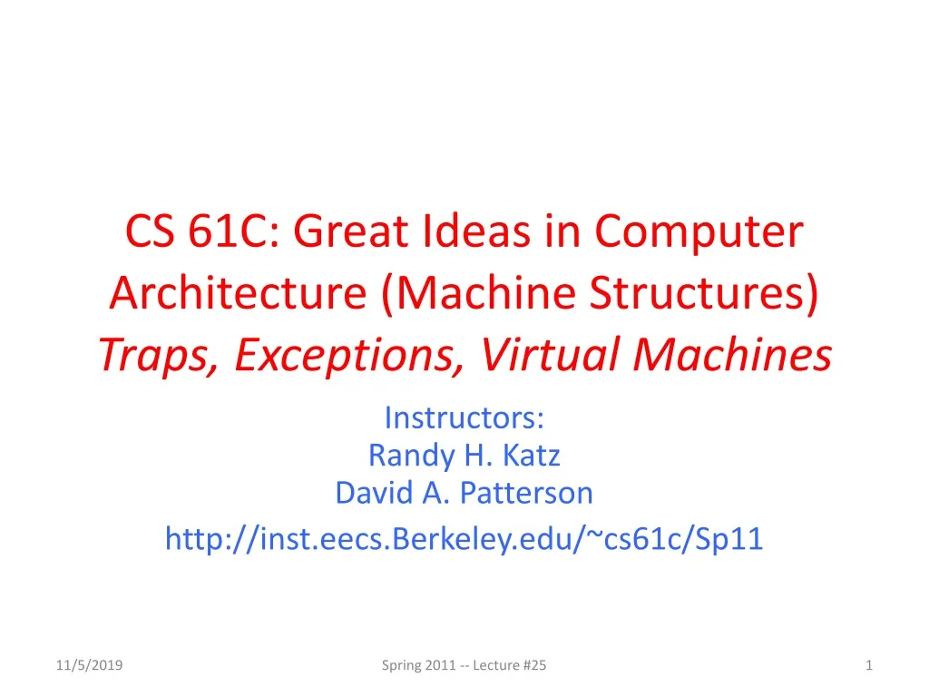 cs 61c great ideas in computer architecture machine structures traps exceptions virtual machines