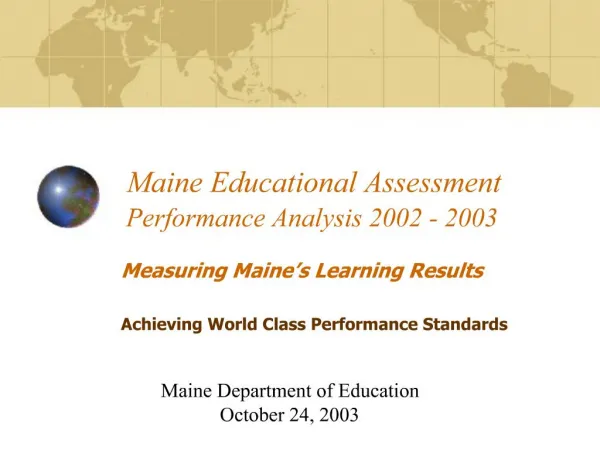 Maine Educational Assessment Performance Analysis 2002 - 2003