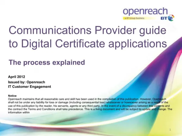 Communications Provider guide to Digital Certificate applications The process explained