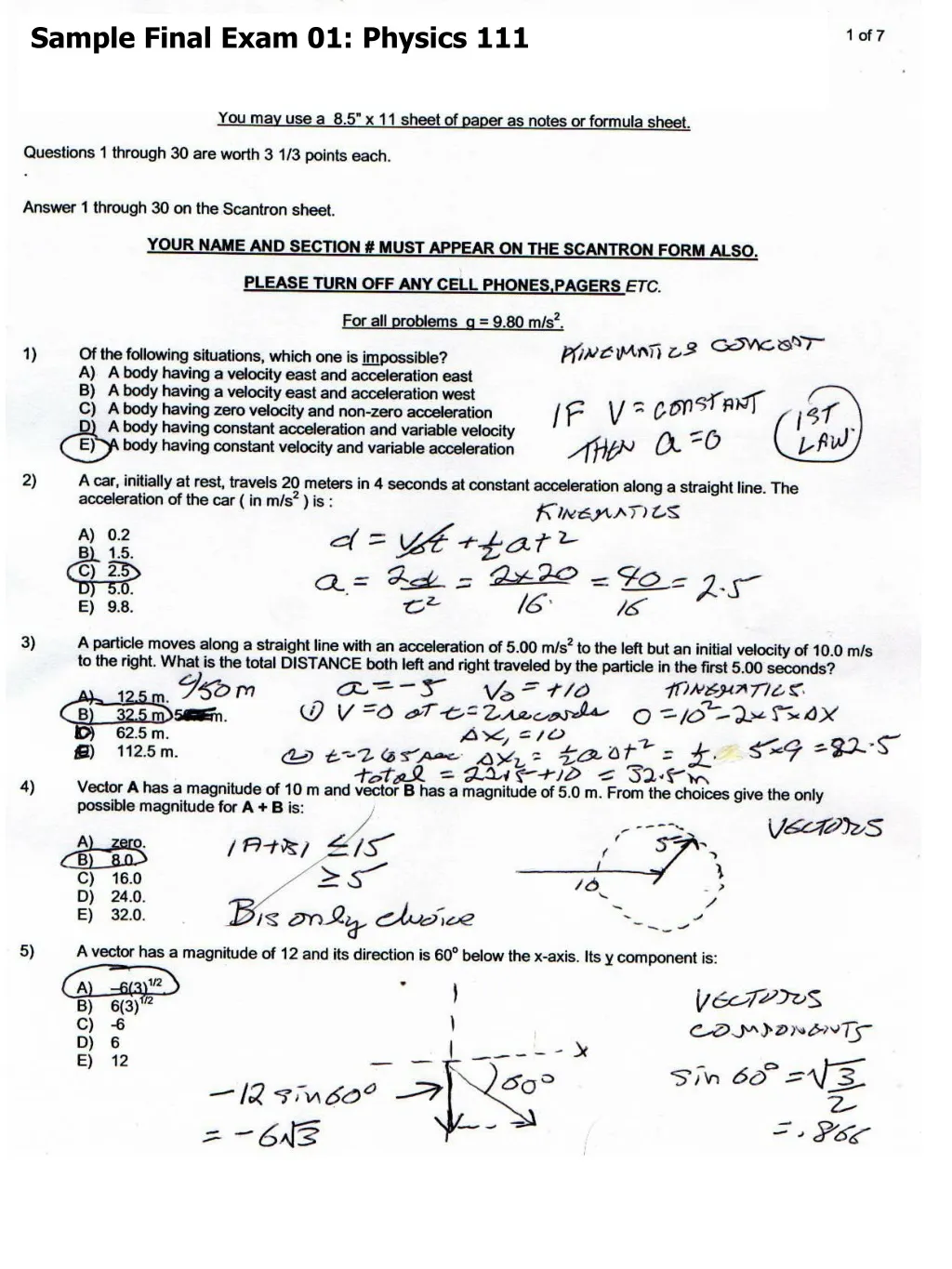 sample final exam 01 physics 111
