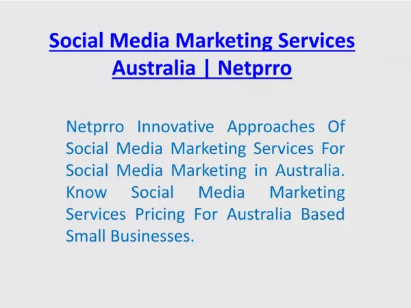 Social Media Marketing Services Australia | Netprro