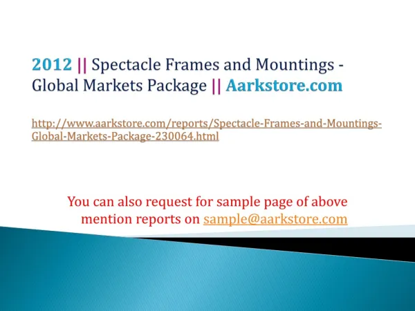 Spectacle Frames and Mountings - Global Markets Package