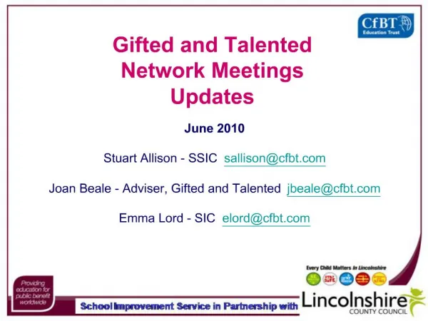 Gifted and Talented Network Meetings Updates