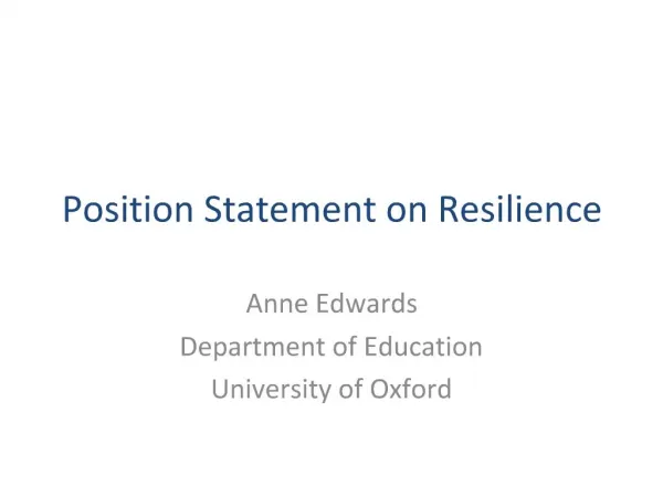 Position Statement on Resilience