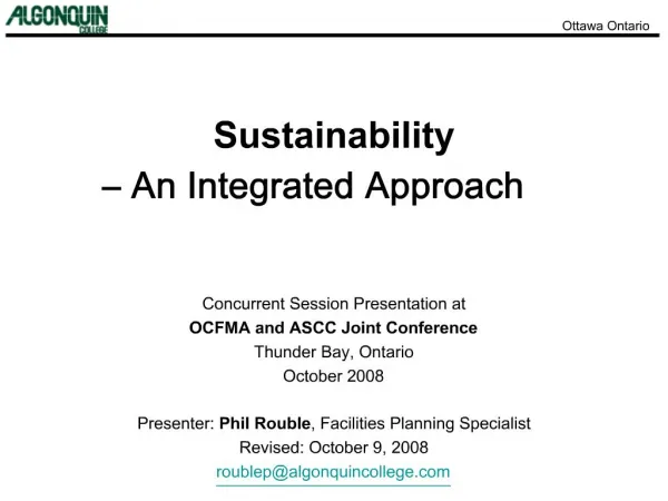 Sustainability An Integrated Approach