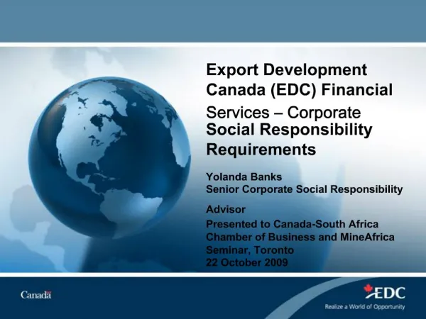 Export Development Canada EDC Financial Services Corporate Social Responsibility Requirements