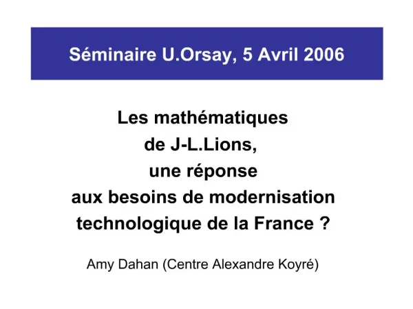 S minaire U.Orsay, 5 Avril 2006