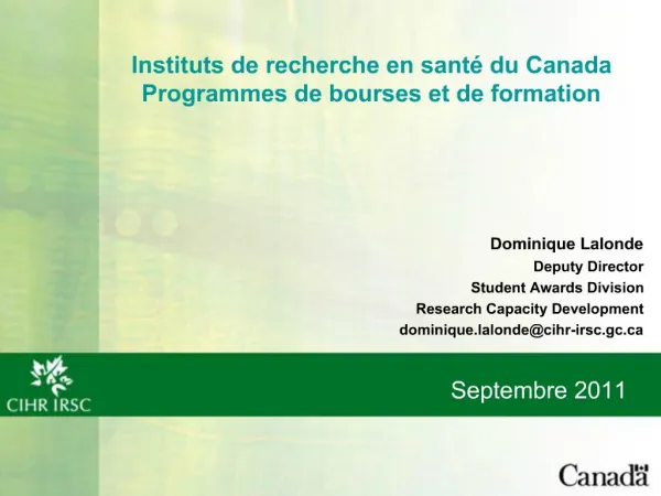 Instituts de recherche en sant du Canada Programmes de bourses et de formation