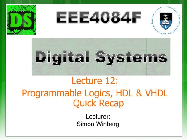 Lecture 12: Programmable Logics, HDL &amp; VHDL Quick Recap