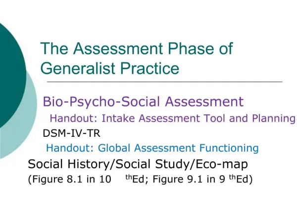 The Assessment Phase of Generalist Practice