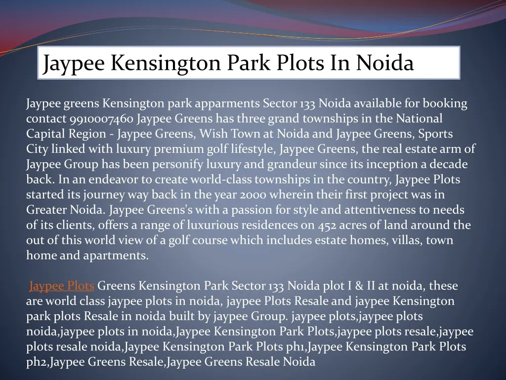 jaypee kensington park plots in noida