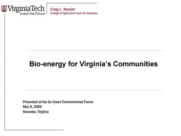 Bio-energy for Virginia s Communities