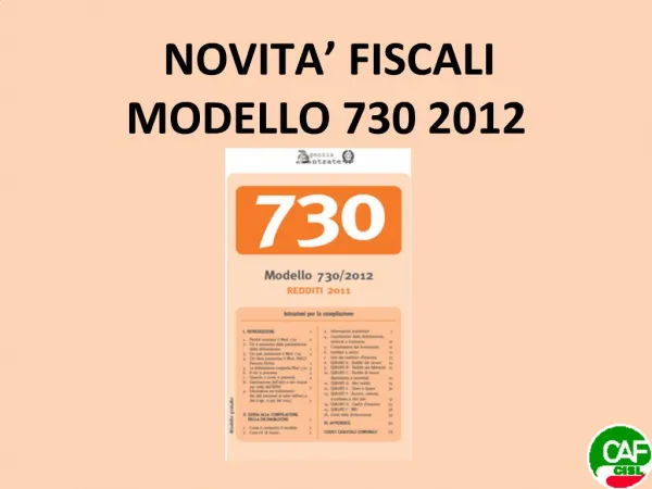 NOVITA FISCALI MODELLO 730 2012