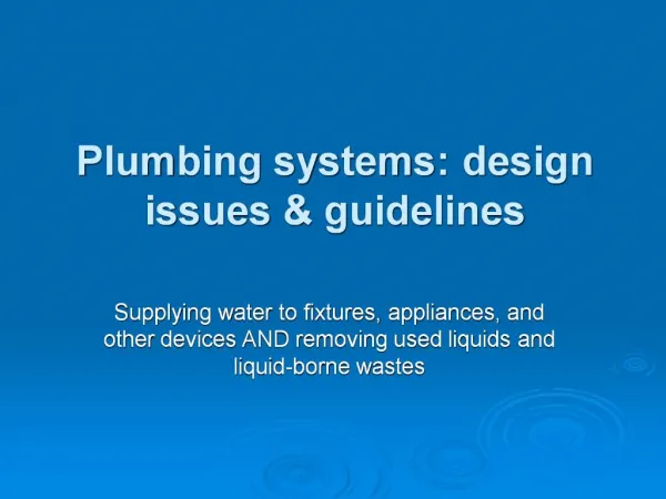 Plumbing systems: design issues guidelines