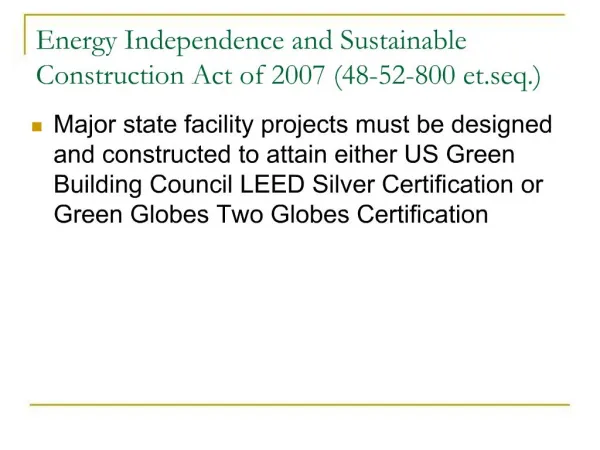 Energy Independence and Sustainable Construction Act of 2007 48-52-800 et.seq.