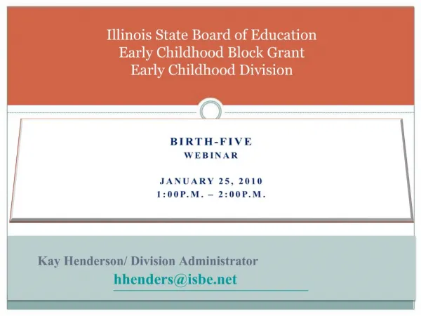 Illinois State Board of Education Early Childhood Block Grant Early Childhood Division