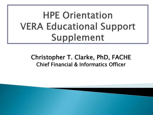 HPE Orientation VERA Educational Support Supplement